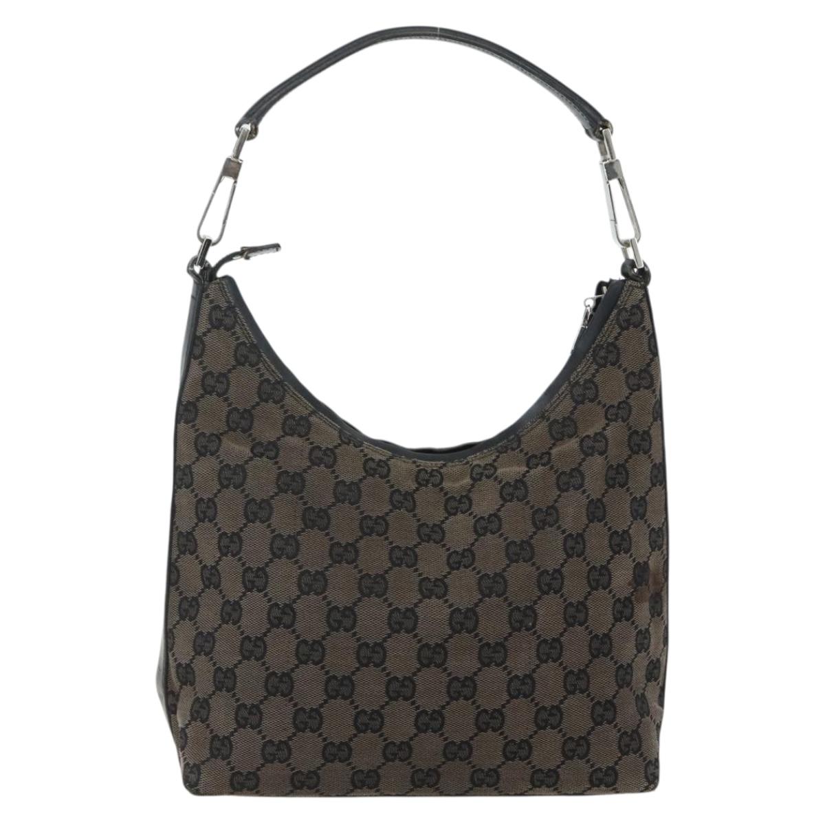 GUCCI GG Canvas Shoulder Bag Black Silver 000 0602 Auth 151489