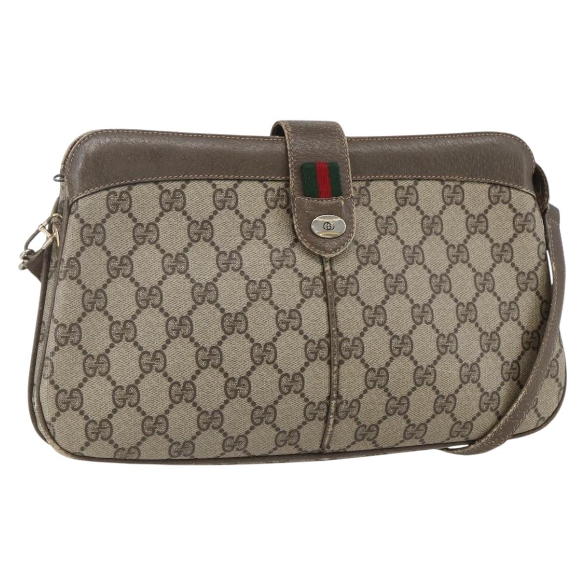 GUCCI GG Supreme Web Sherry Line Bag PVC Beige Red 904 02 043 Auth 151491