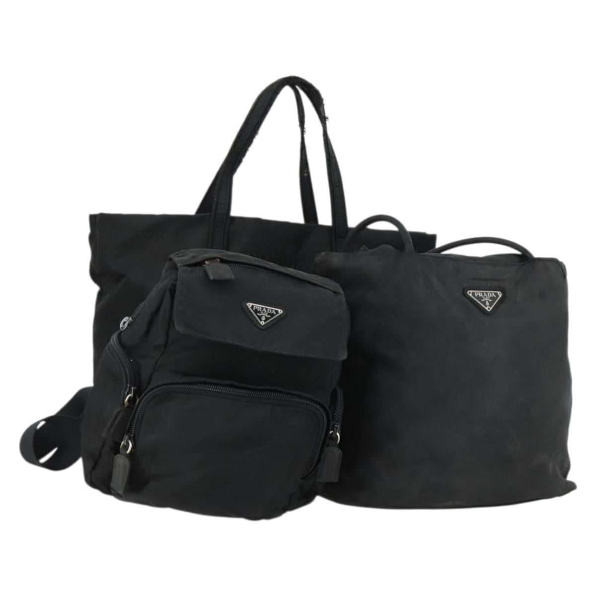 PRADA Hand Bag Nylon 3 Set Black Auth 151495