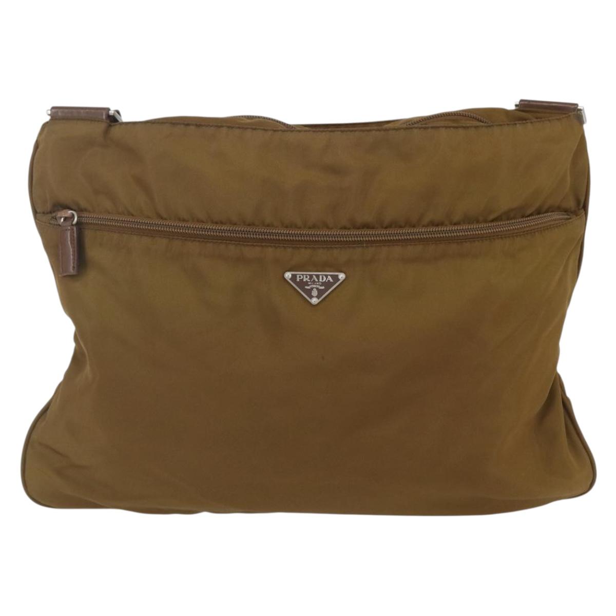 PRADA Shoulder Bag Nylon Brown Silver Auth 151496