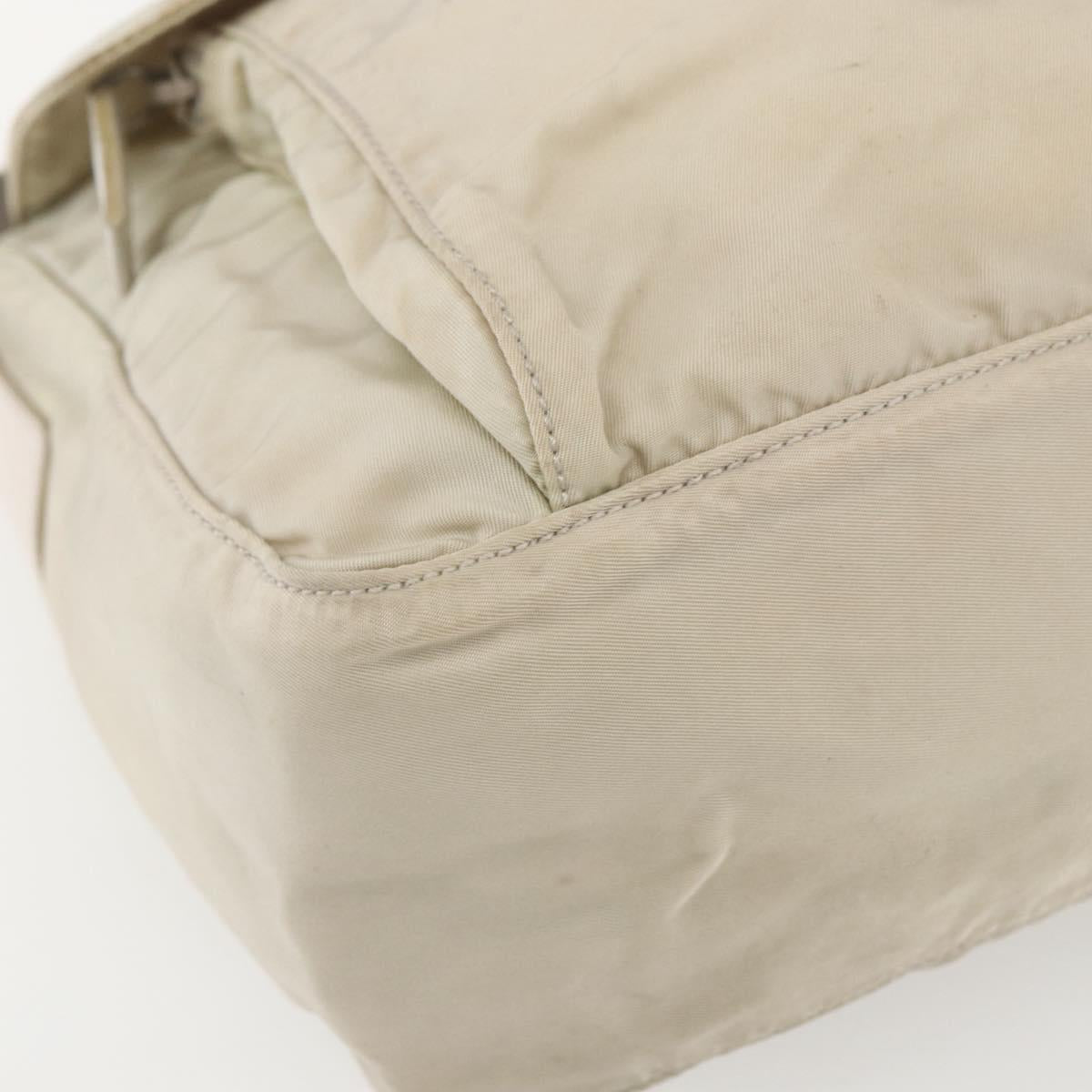 PRADA Shoulder Bag Nylon Beige Silver Auth 151497