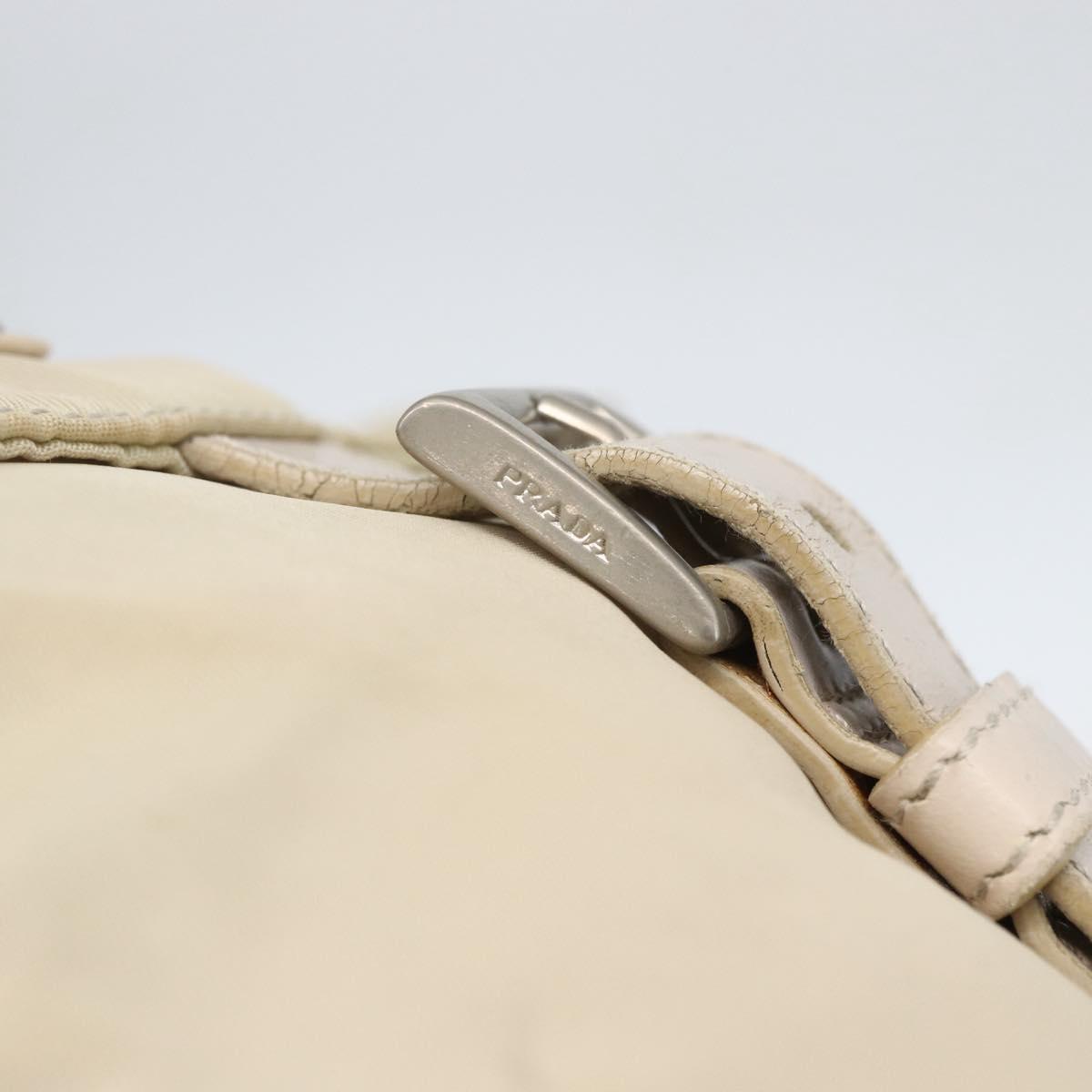 PRADA Shoulder Bag Nylon Beige Silver Auth 151497