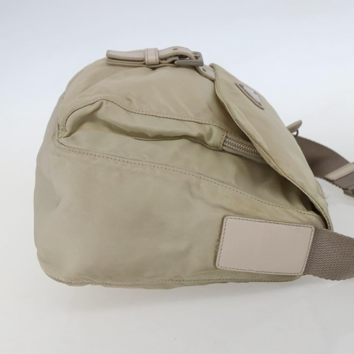 PRADA Shoulder Bag Nylon Beige Silver Auth 151497