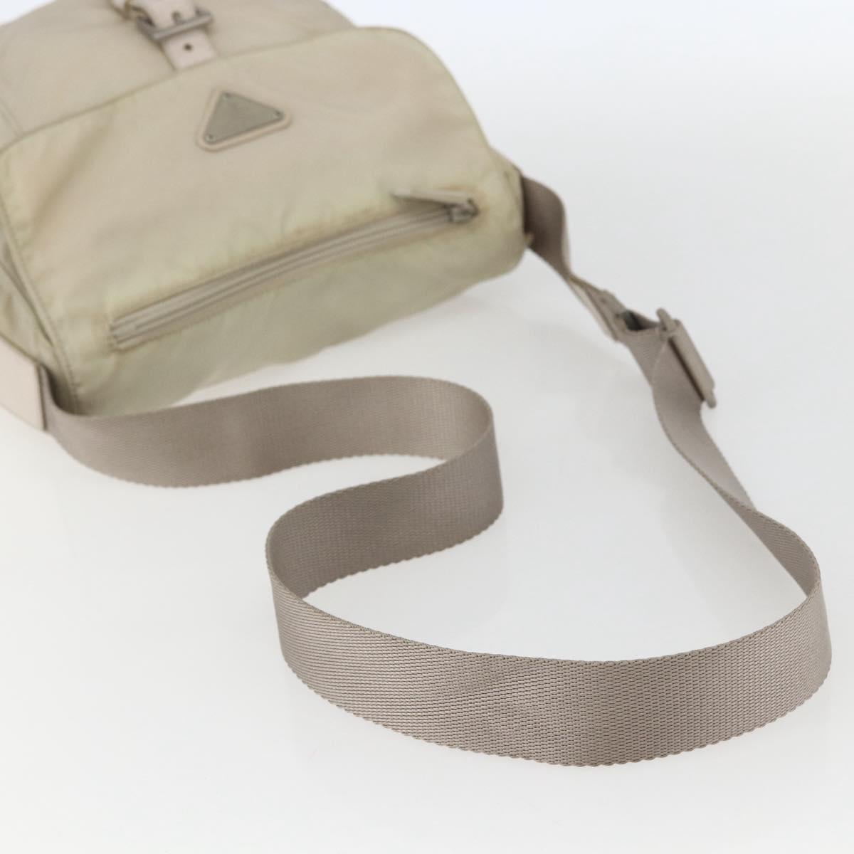 PRADA Shoulder Bag Nylon Beige Silver Auth 151497