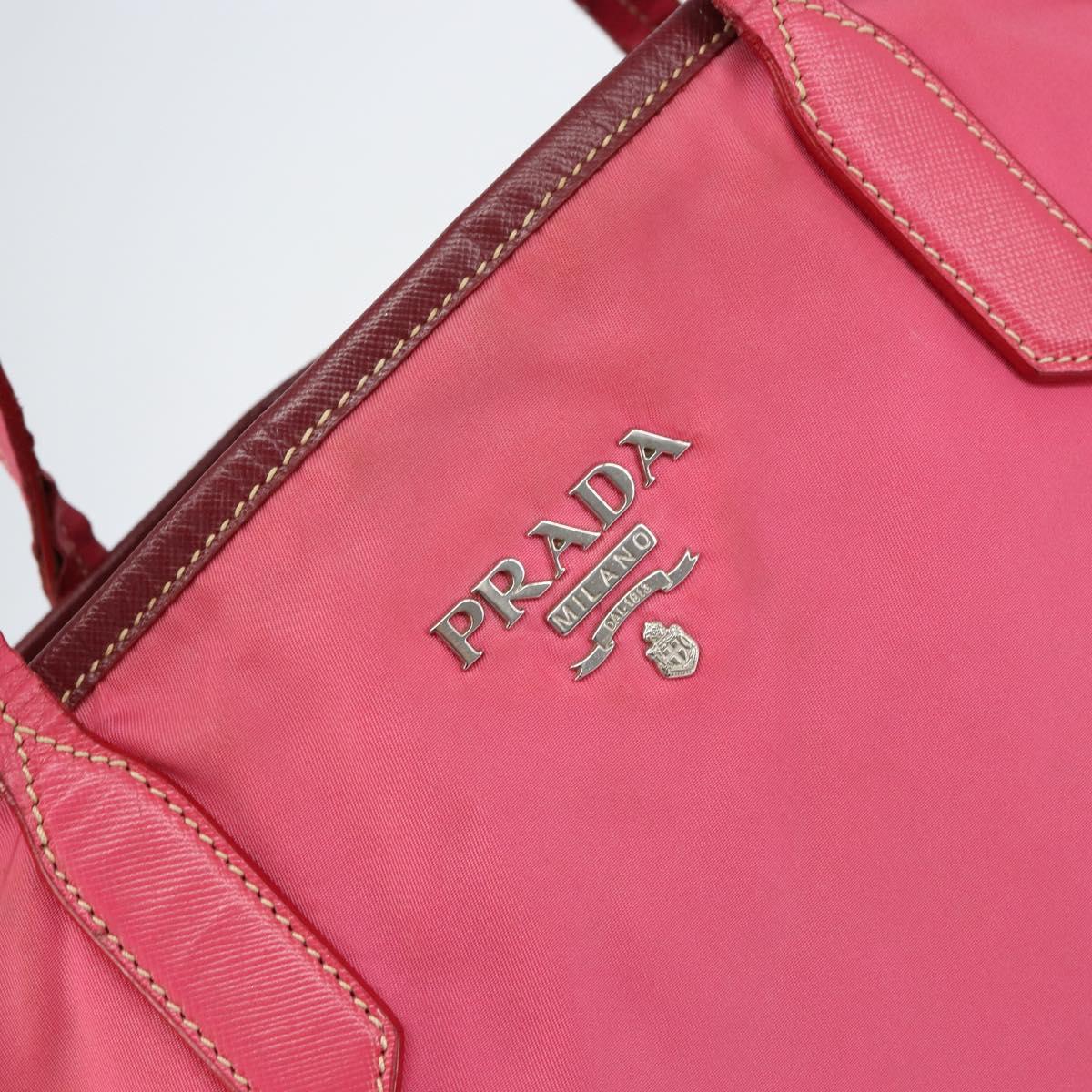 PRADA Tote Bag Nylon Pink Silver Auth 151499