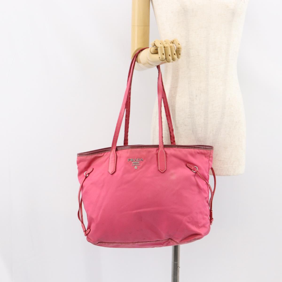 PRADA Tote Bag Nylon Pink Silver Auth 151499