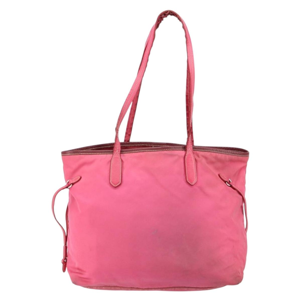 PRADA Tote Bag Nylon Pink Silver Auth 151499