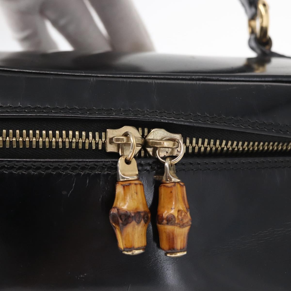 GUCCI Bamboo vanity Hand Bag Patent leather Black Gold 032 1705 0150 Auth 151500