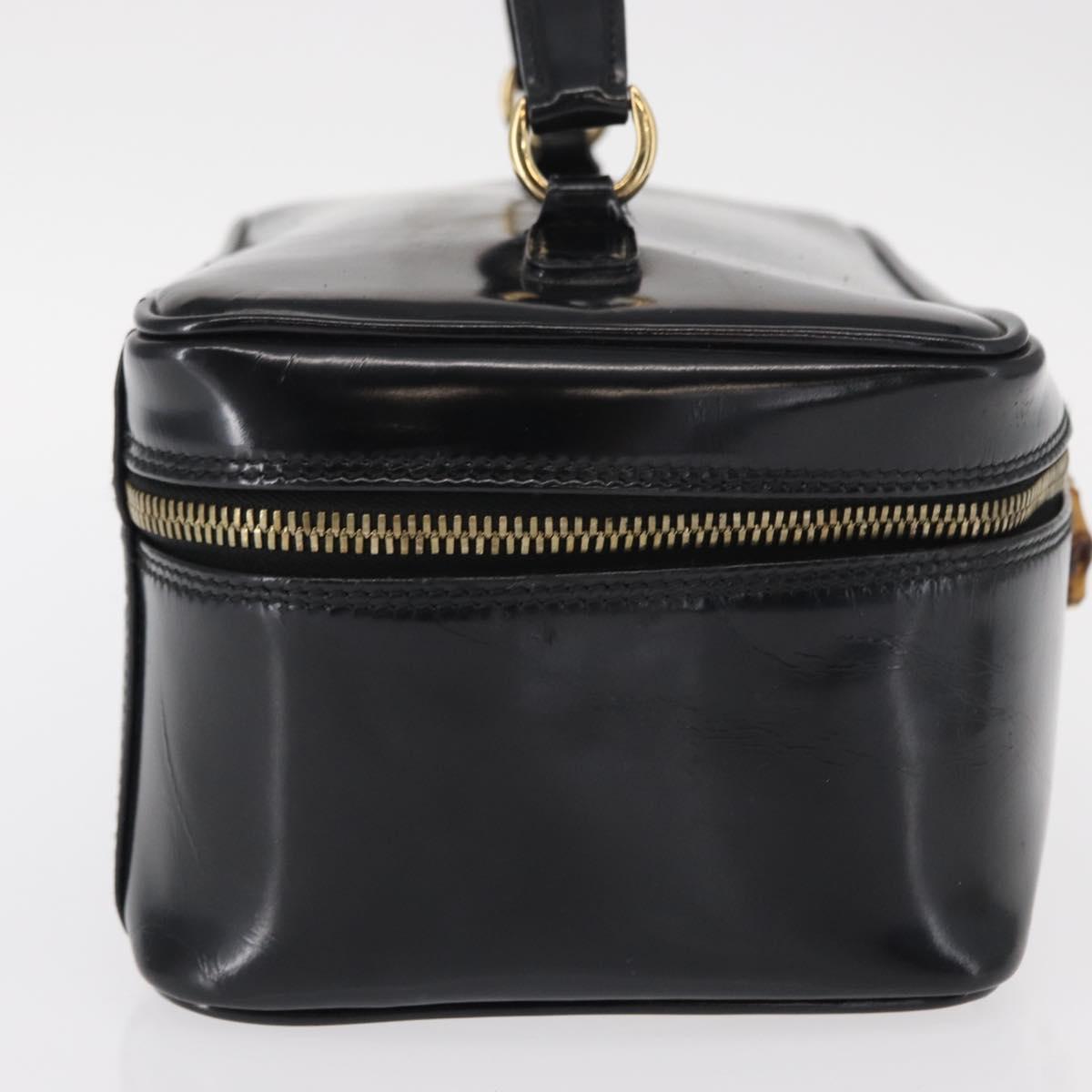 GUCCI Bamboo vanity Hand Bag Patent leather Black Gold 032 1705 0150 Auth 151500