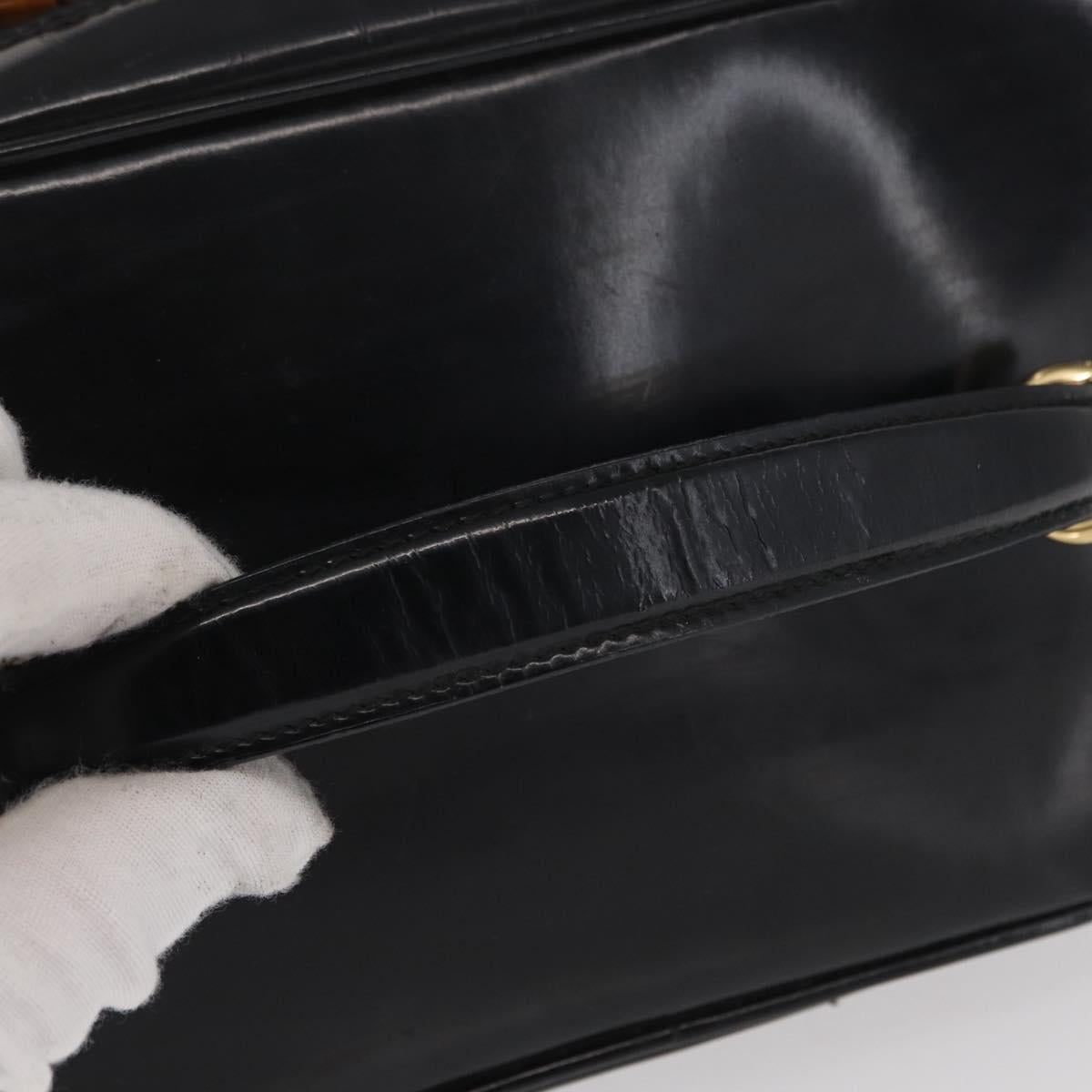 GUCCI Bamboo vanity Hand Bag Patent leather Black Gold 032 1705 0150 Auth 151500