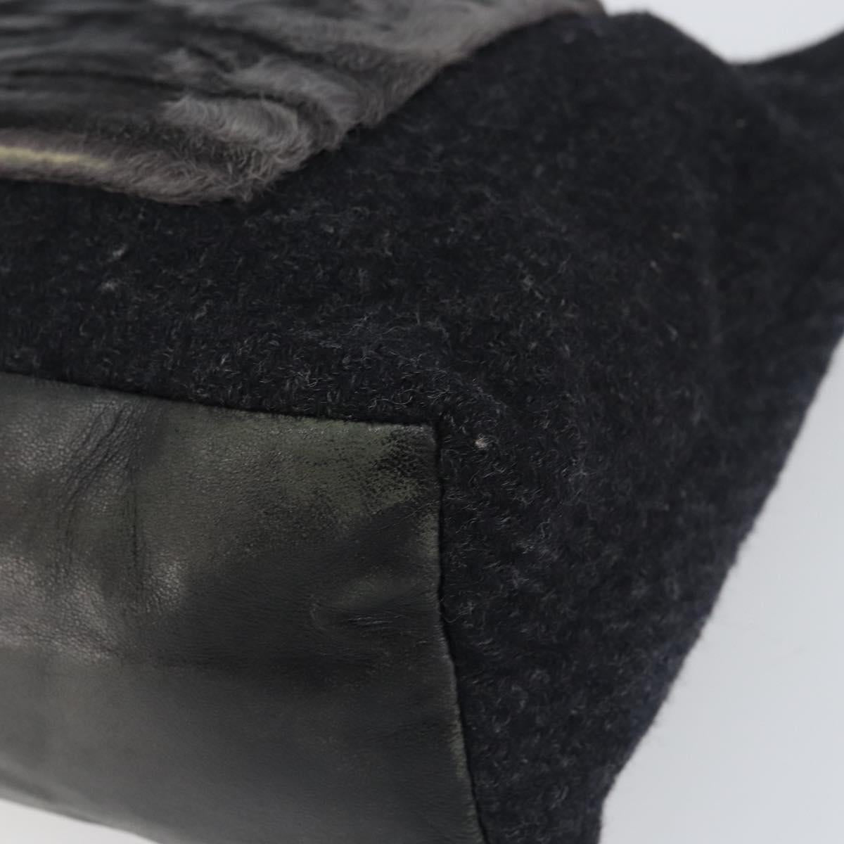 PRADA Shoulder Bag Wool Black Silver Auth 151503