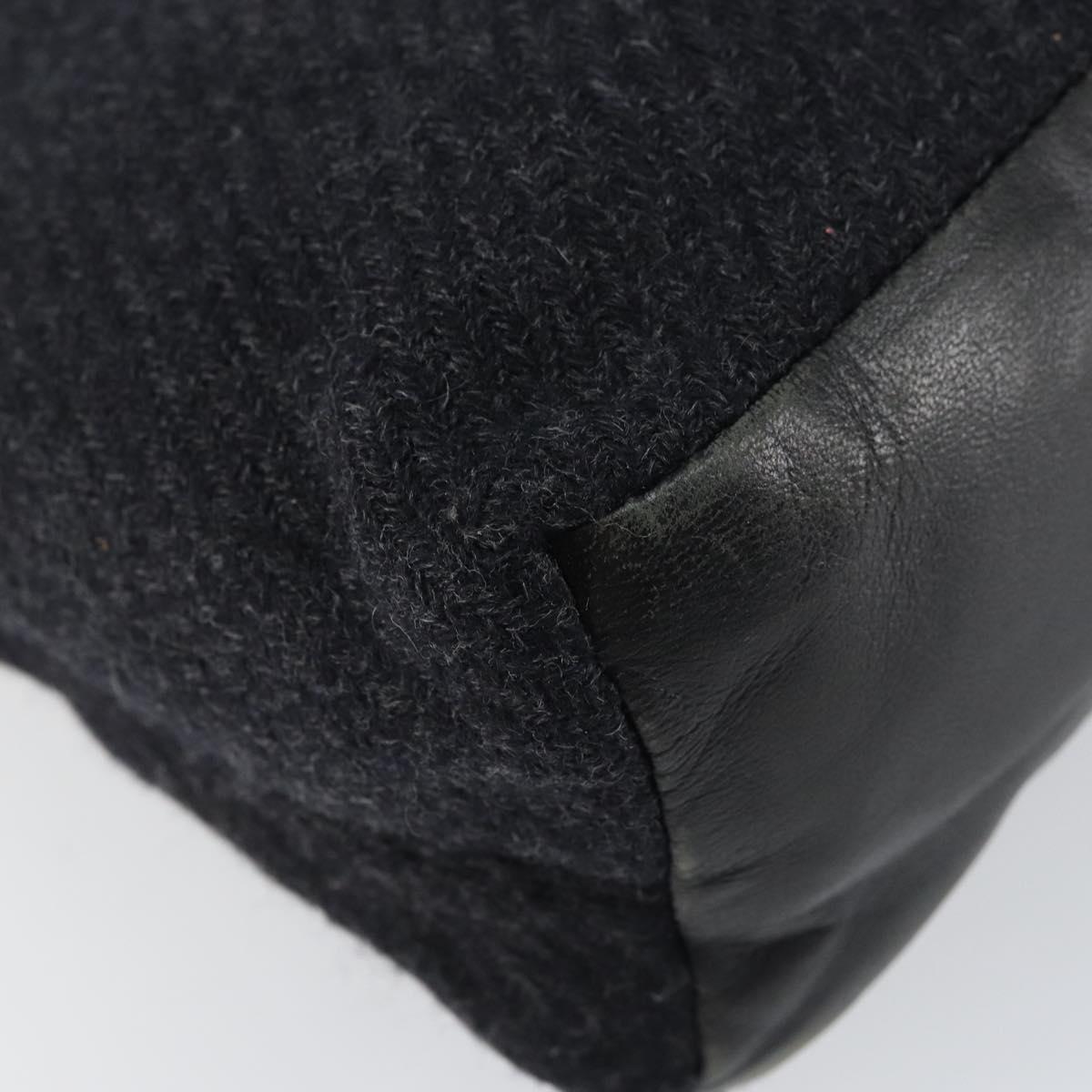 PRADA Shoulder Bag Wool Black Silver Auth 151503