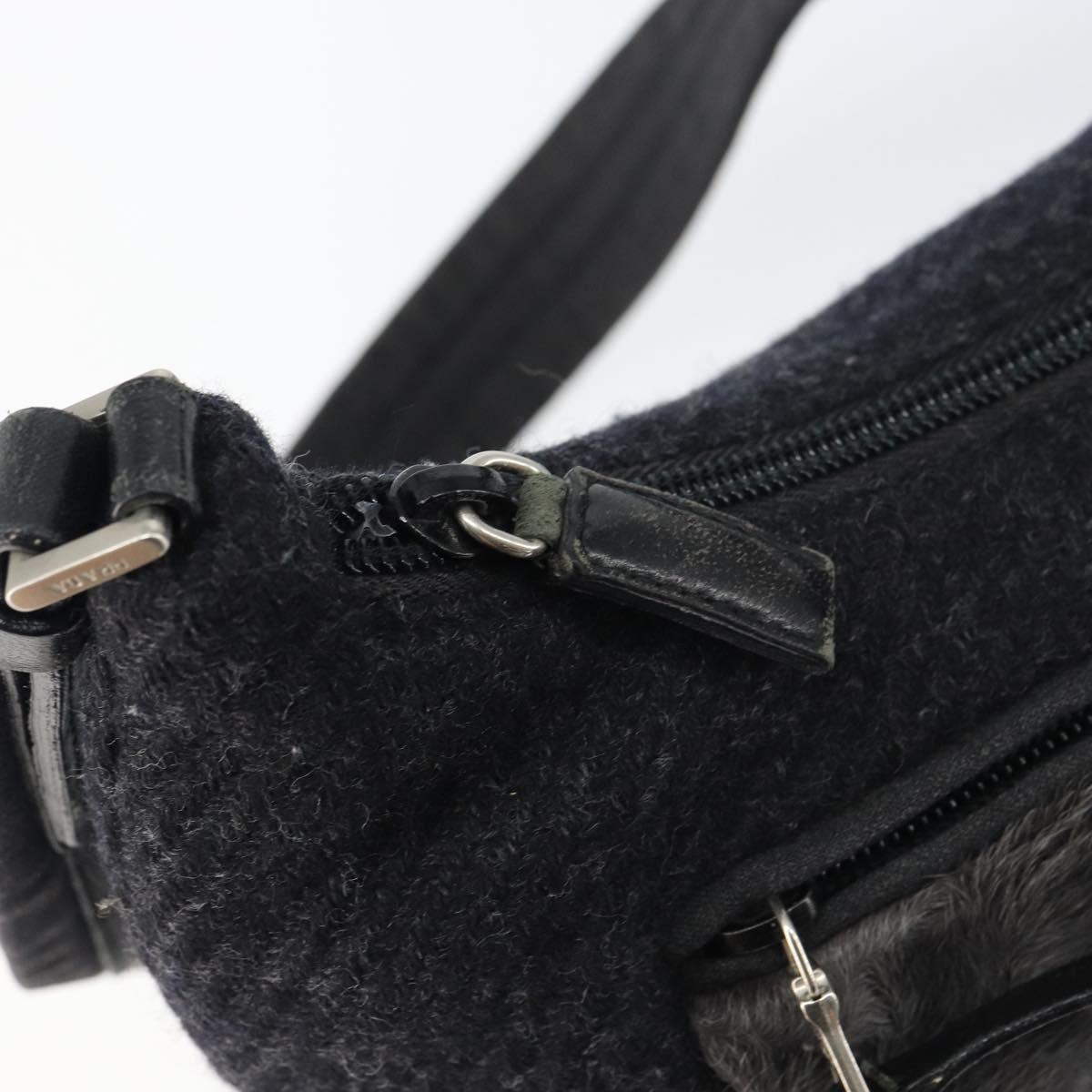 PRADA Shoulder Bag Wool Black Silver Auth 151503
