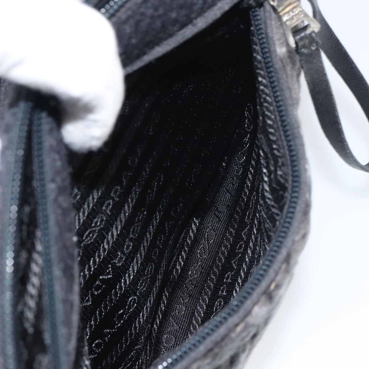 PRADA Shoulder Bag Wool Black Silver Auth 151503