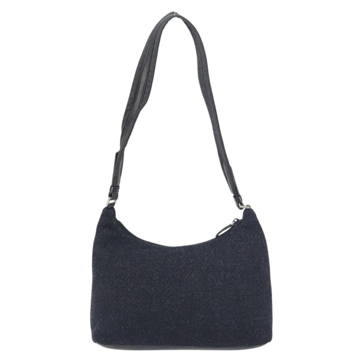 PRADA Shoulder Bag Wool Black Silver Auth 151503