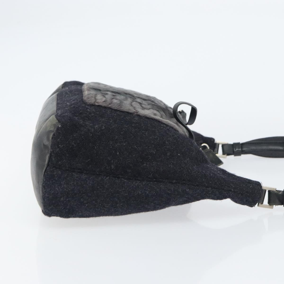 PRADA Shoulder Bag Wool Black Silver Auth 151503