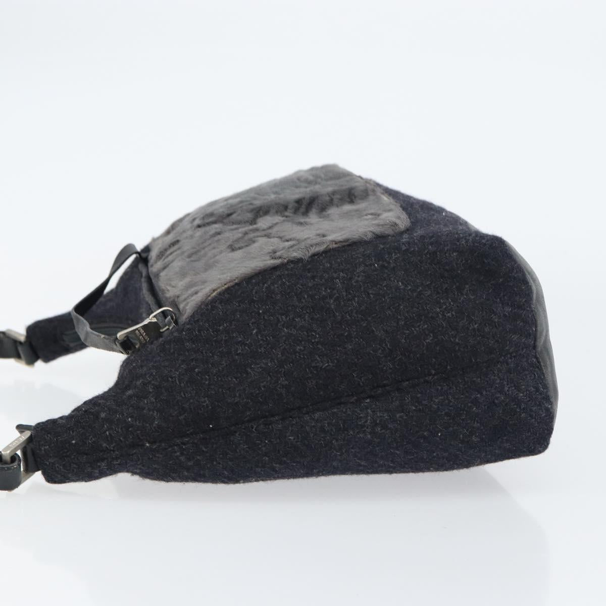 PRADA Shoulder Bag Wool Black Silver Auth 151503