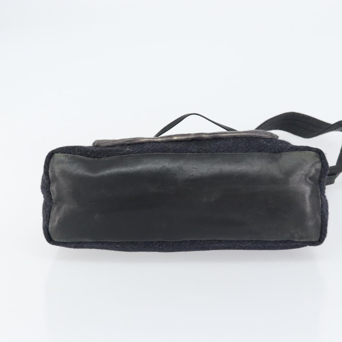 PRADA Shoulder Bag Wool Black Silver Auth 151503
