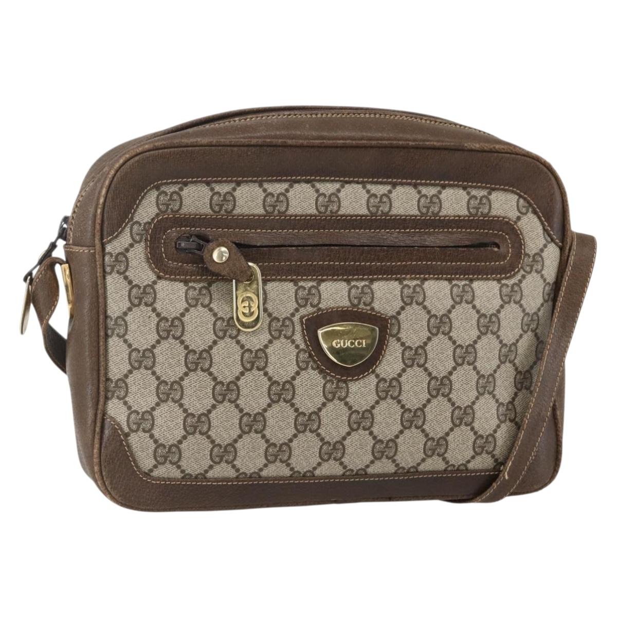 GUCCI GG Supreme Shoulder Bag PVC Beige Gold Auth 151504