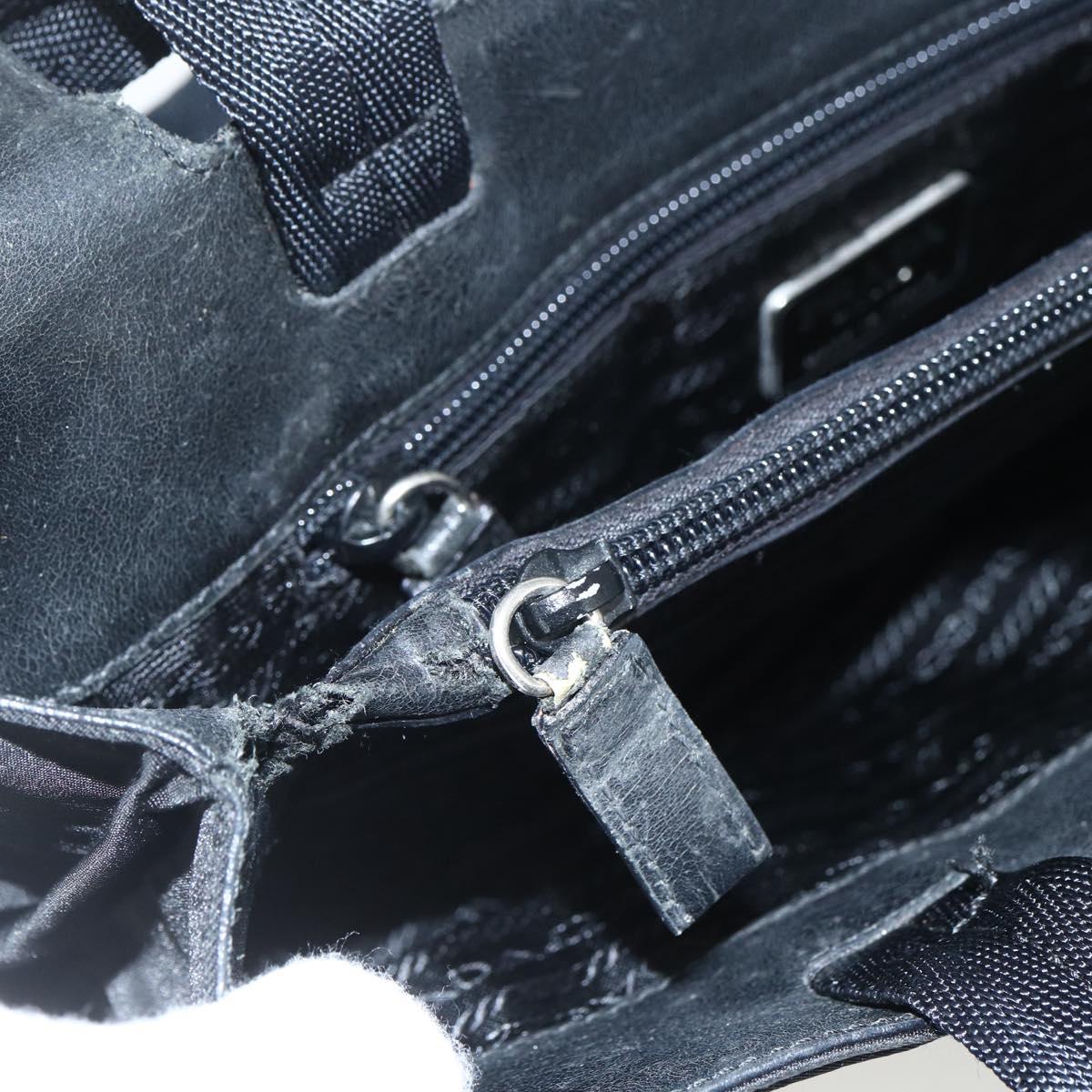PRADA Tote Bag Nylon Black Silver Auth 151507