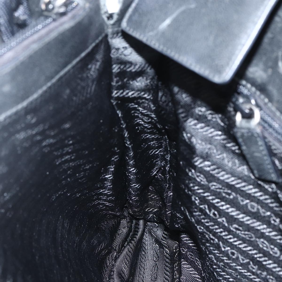 PRADA Tote Bag Nylon Black Silver Auth 151507