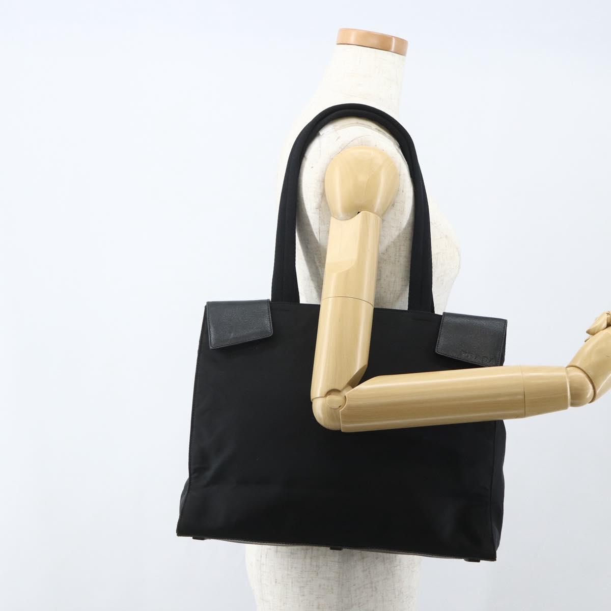 PRADA Tote Bag Nylon Black Silver Auth 151507