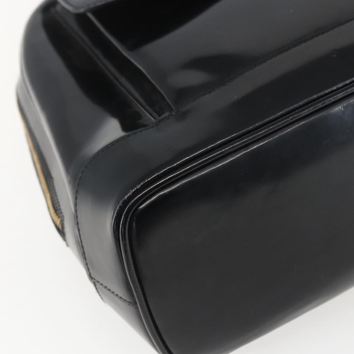 GUCCI Bamboo Shoulder Bag Patent leather Black Gold 001 2214 1649 Auth 151510