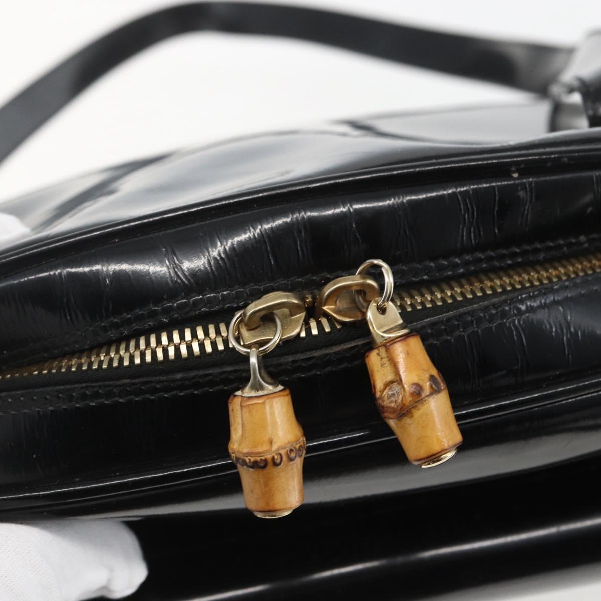 GUCCI Bamboo Shoulder Bag Patent leather Black Gold 001 2214 1649 Auth 151510