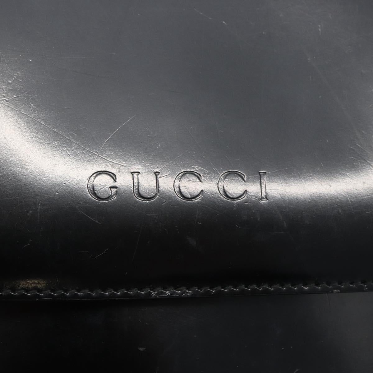 GUCCI Bamboo Shoulder Bag Patent leather Black Gold 001 2214 1649 Auth 151510
