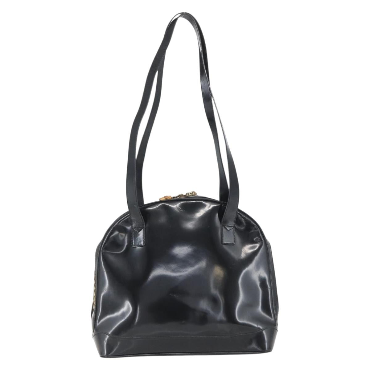 GUCCI Bamboo Shoulder Bag Patent leather Black Gold 001 2214 1649 Auth 151510