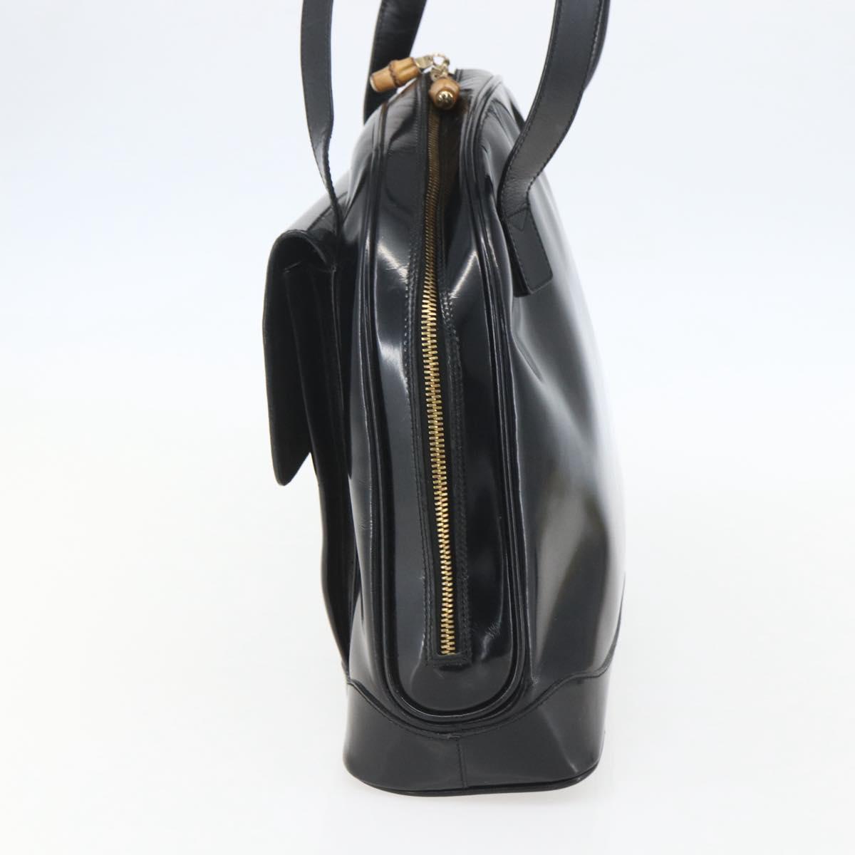 GUCCI Bamboo Shoulder Bag Patent leather Black Gold 001 2214 1649 Auth 151510