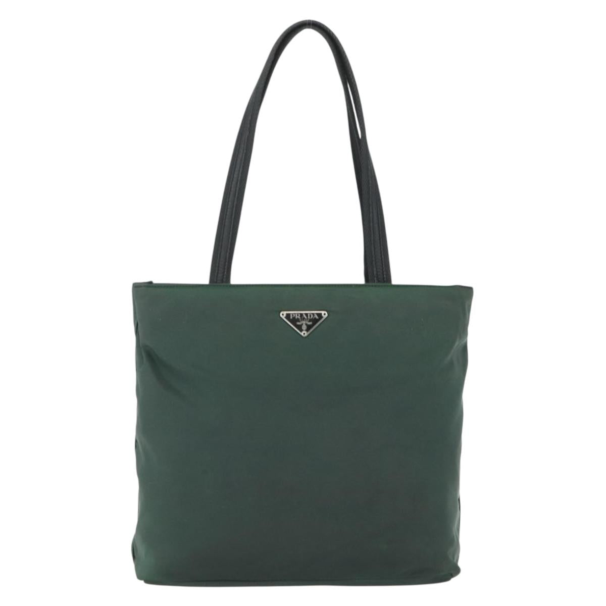 PRADA Tote Bag Nylon Green Silver Auth 151513