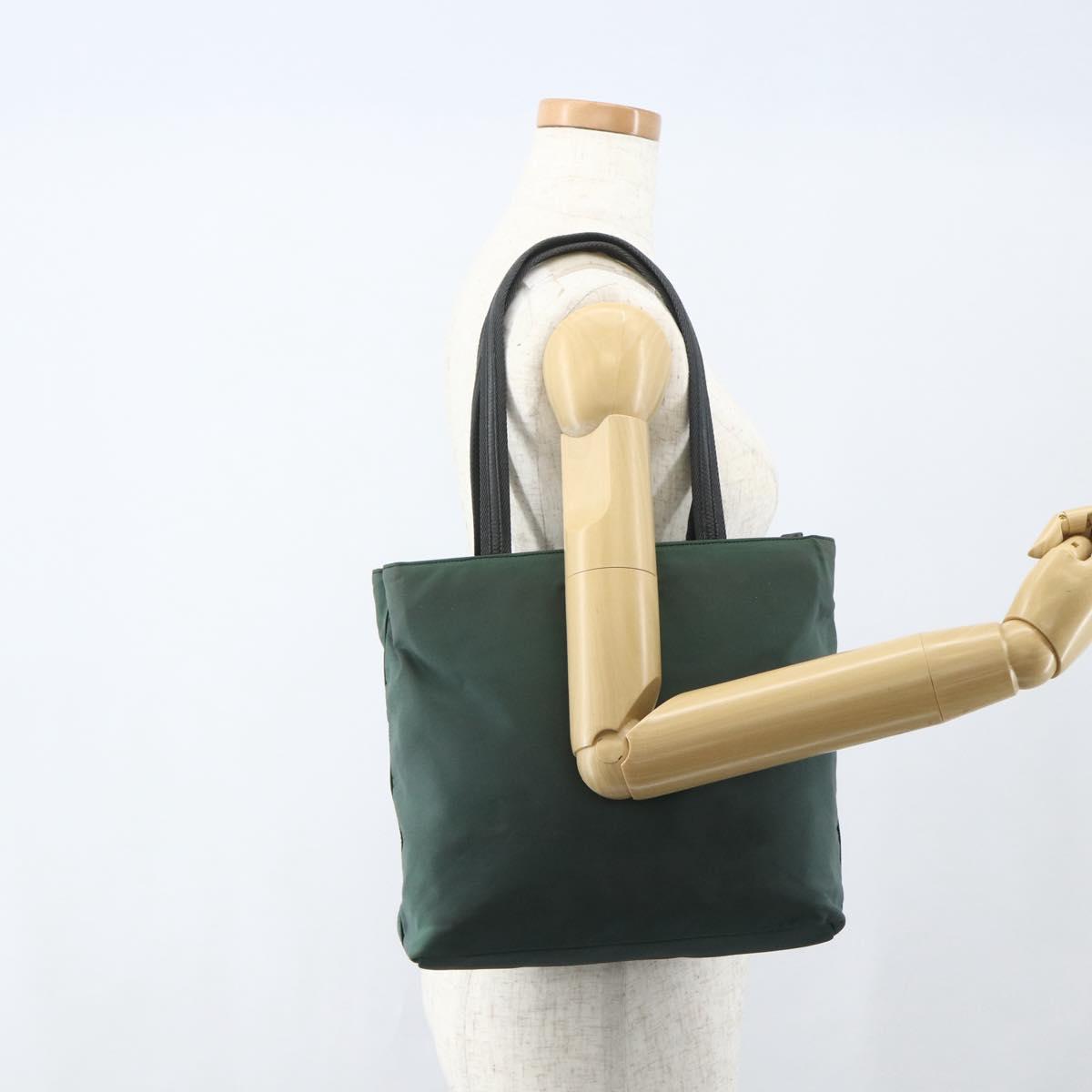 PRADA Tote Bag Nylon Green Silver Auth 151513