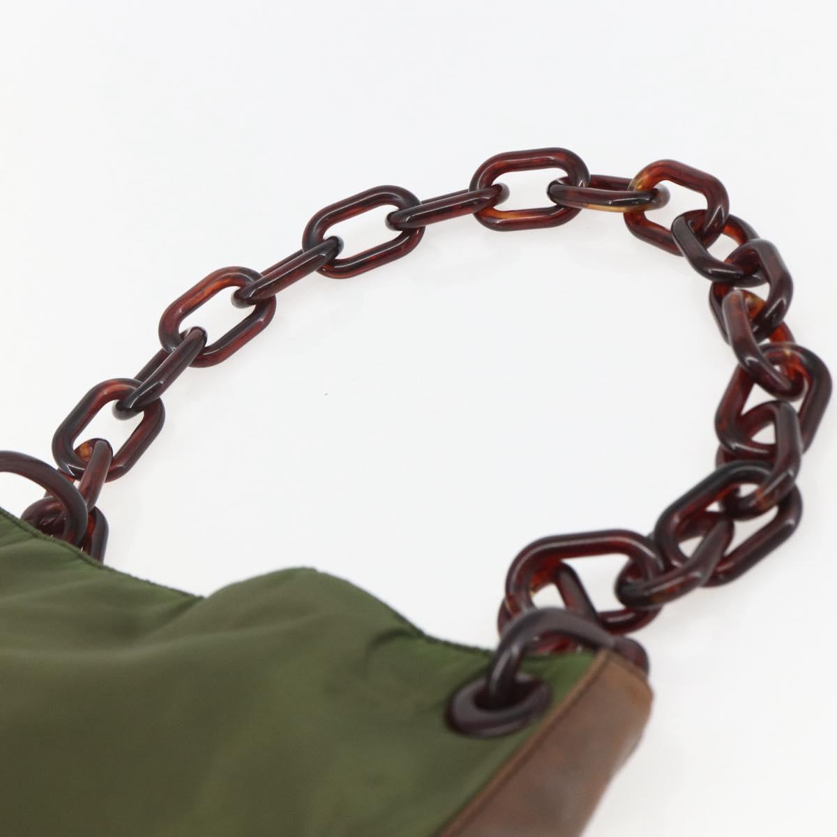 PRADA Shoulder Bag Nylon Green Silver Auth 151514