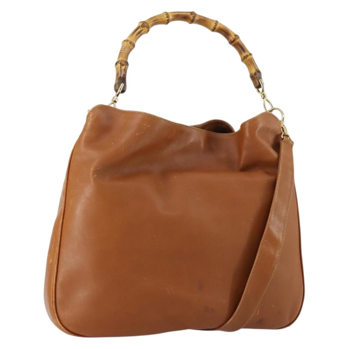 GUCCI Bamboo Shoulder Bag Leather 2way Brown Gold Auth 151516
