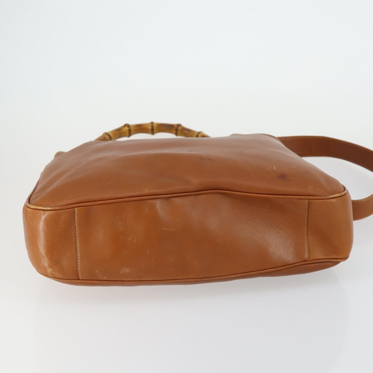 GUCCI Bamboo Shoulder Bag Leather 2way Brown Gold Auth 151516