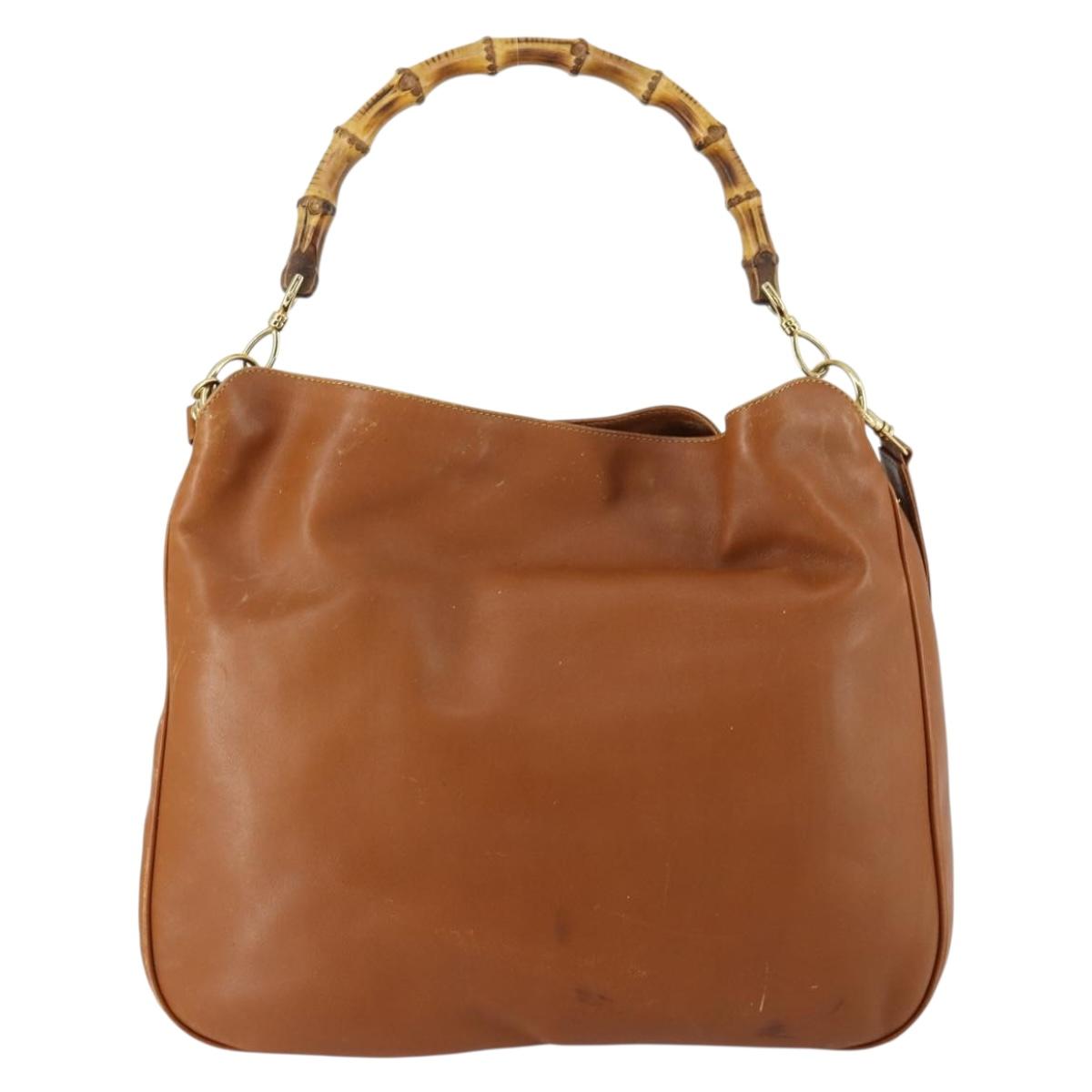 GUCCI Bamboo Shoulder Bag Leather 2way Brown Gold Auth 151516