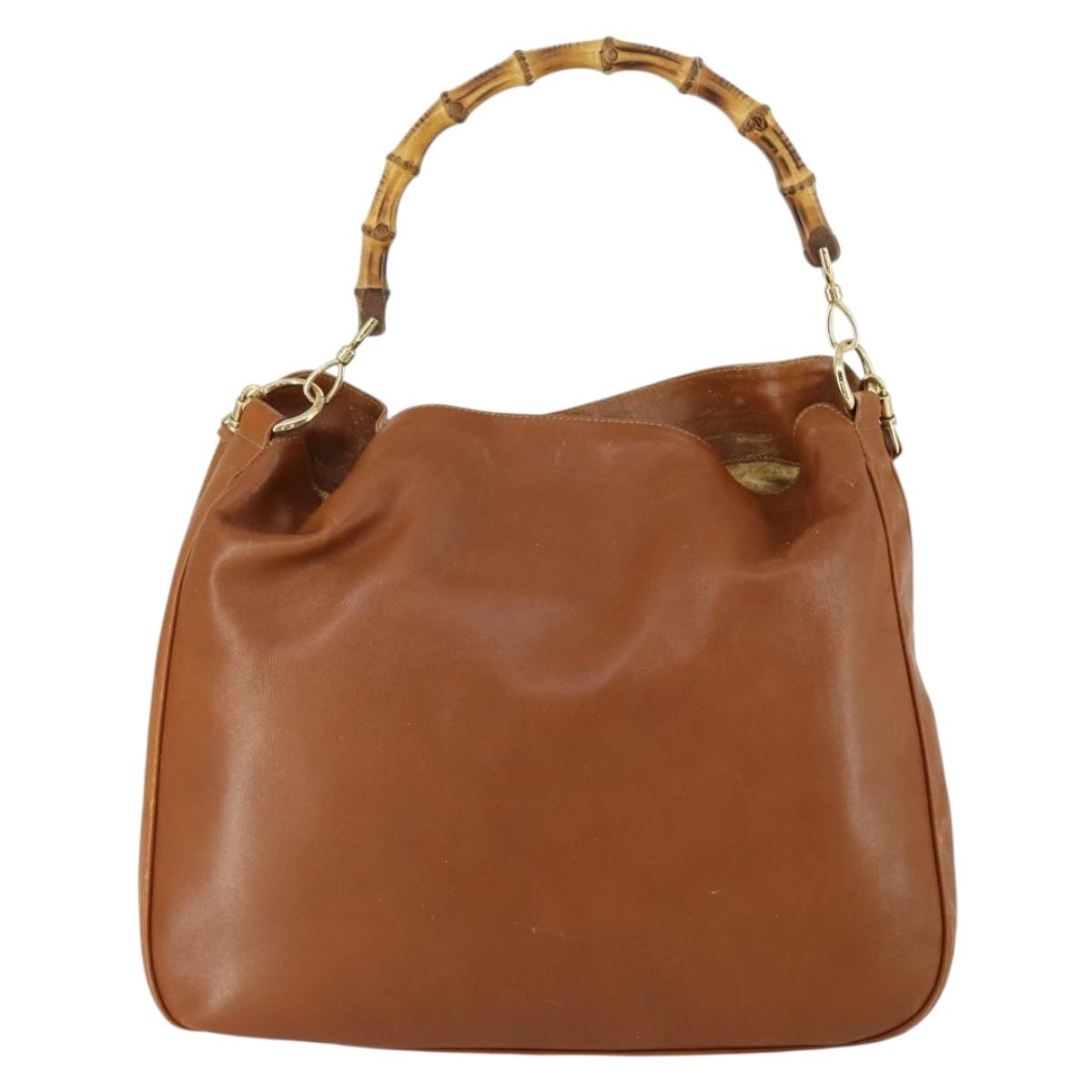 GUCCI Bamboo Shoulder Bag Leather 2way Brown Gold Auth 151516