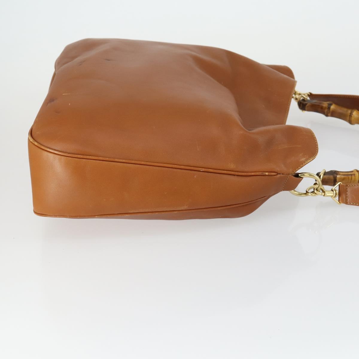 GUCCI Bamboo Shoulder Bag Leather 2way Brown Gold Auth 151516