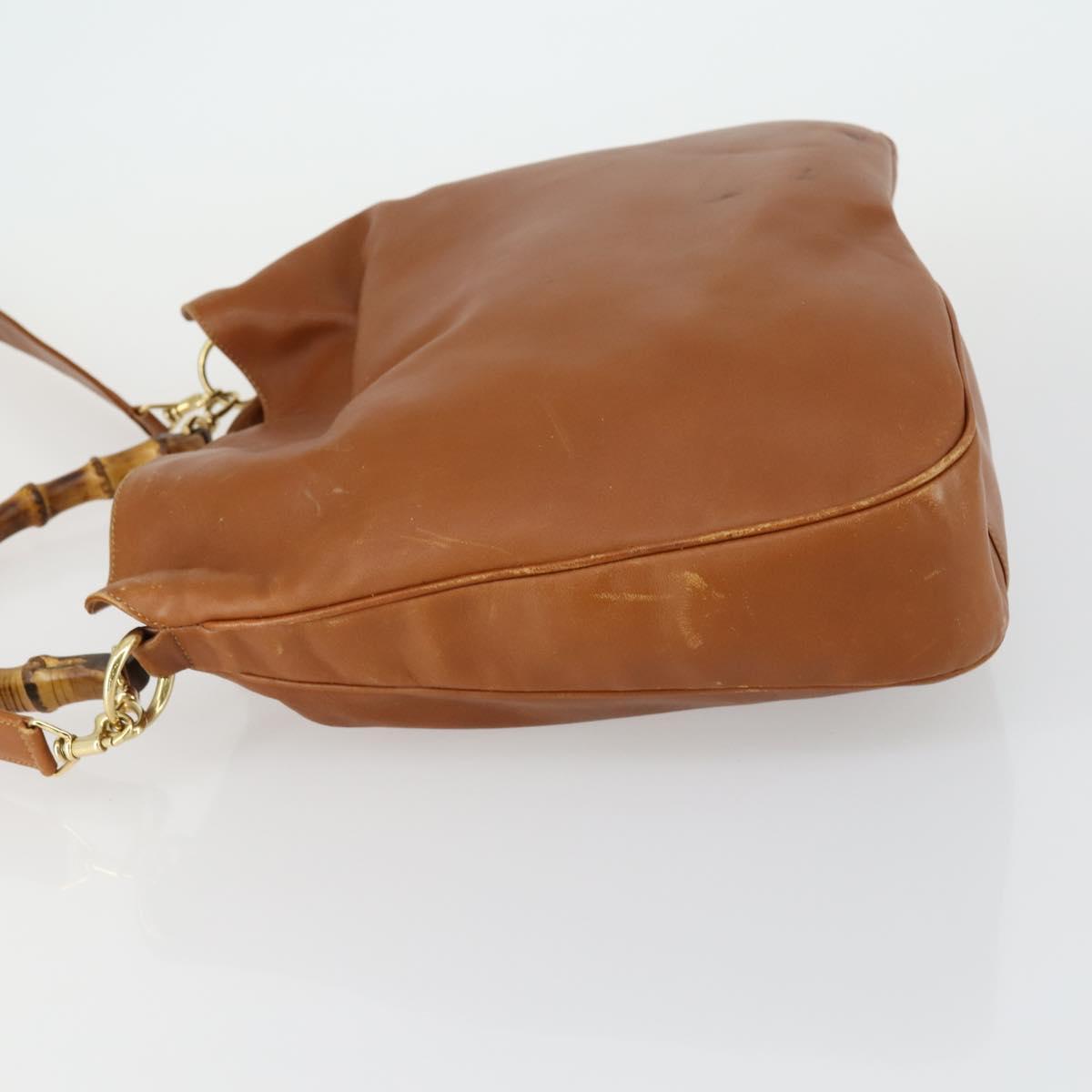 GUCCI Bamboo Shoulder Bag Leather 2way Brown Gold Auth 151516
