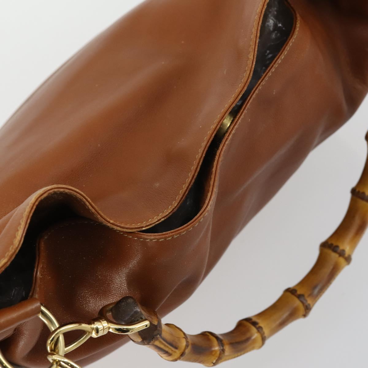 GUCCI Bamboo Shoulder Bag Leather 2way Brown Gold Auth 151516