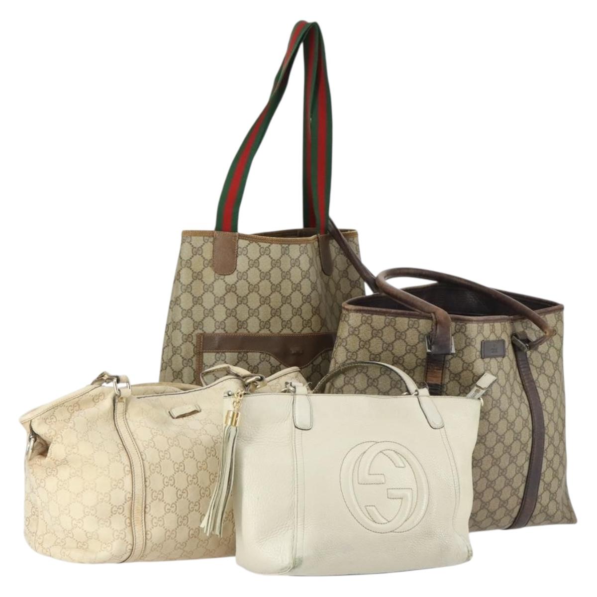 GUCCI GG Canvas Supreme Shoulder Bag Leather 4 Set Beige Red Auth 151517