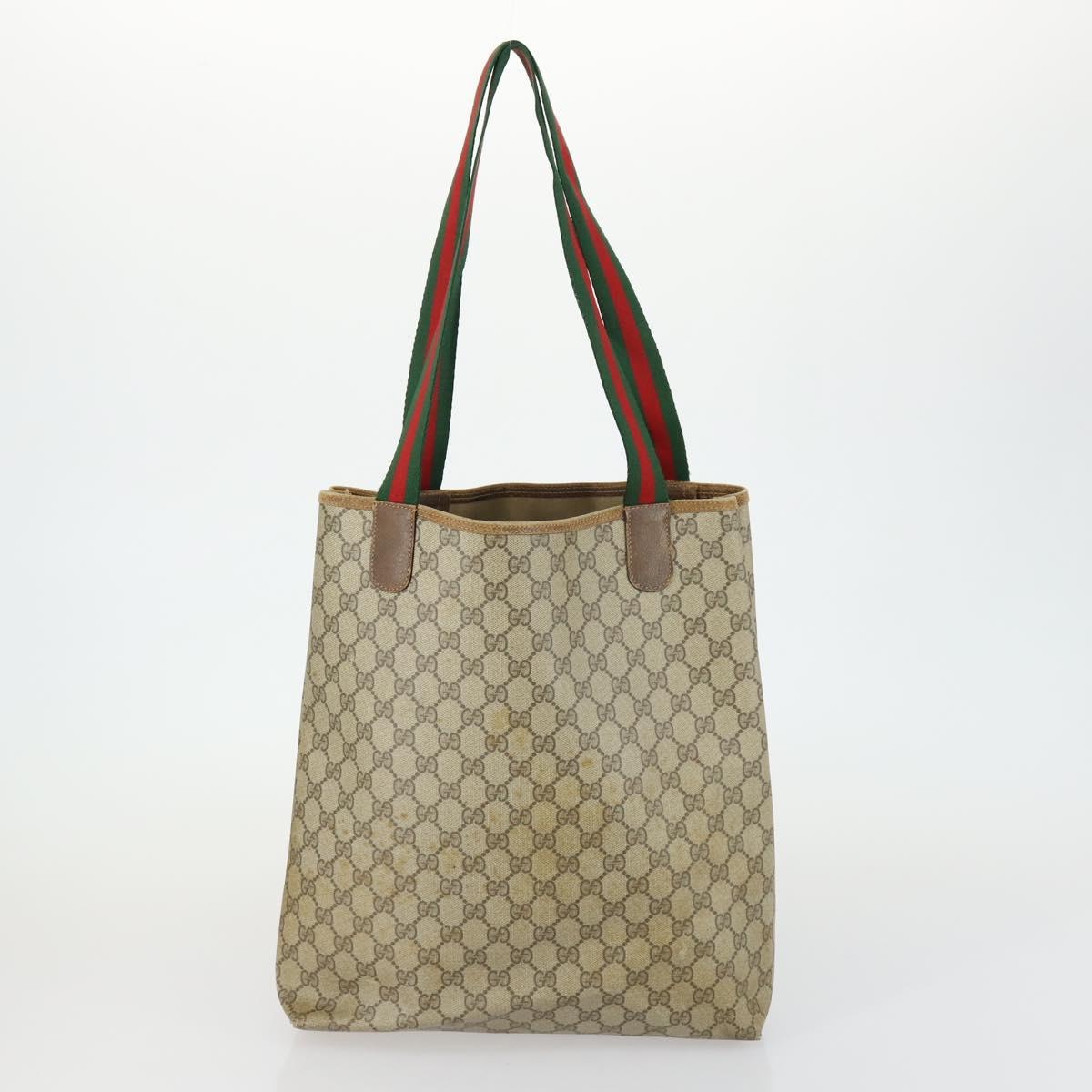 GUCCI GG Canvas Supreme Shoulder Bag Leather 4 Set Beige Red Auth 151517