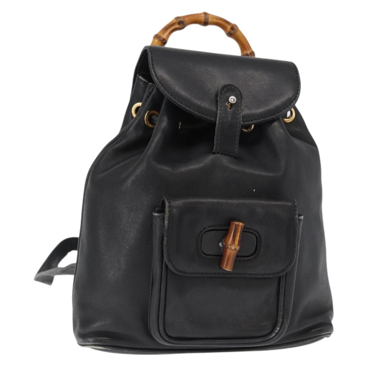 GUCCI Bamboo Backpack Leather Black Gold 003 2058 0030 Auth 151518