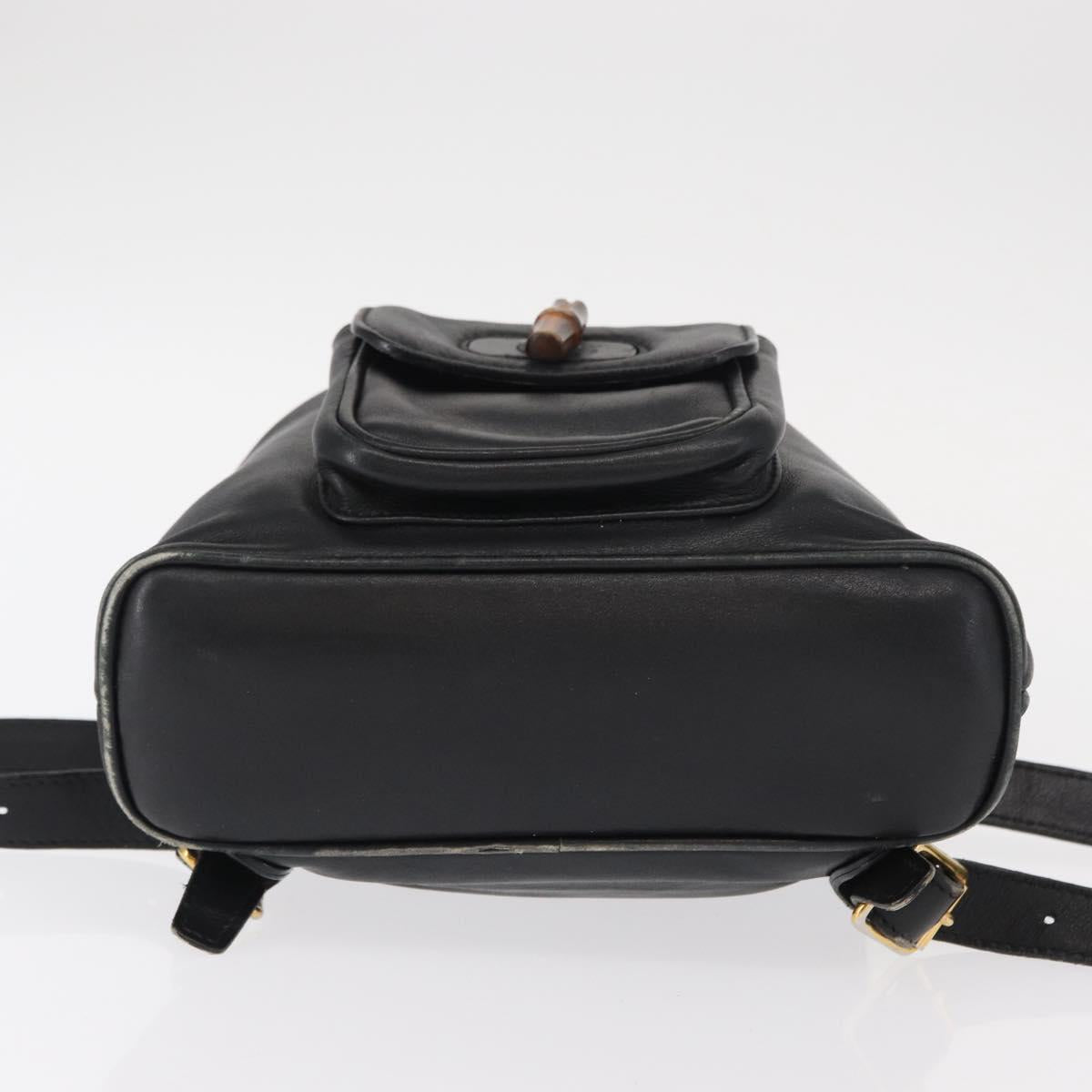 GUCCI Bamboo Backpack Leather Black Gold 003 2058 0030 Auth 151518