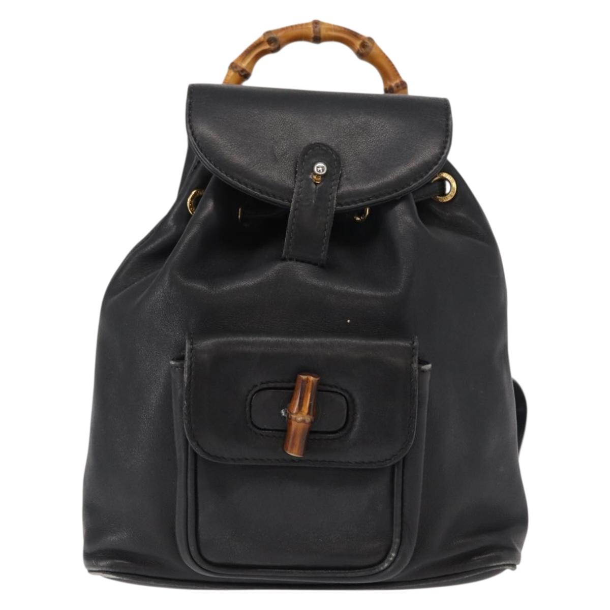 GUCCI Bamboo Backpack Leather Black Gold 003 2058 0030 Auth 151518