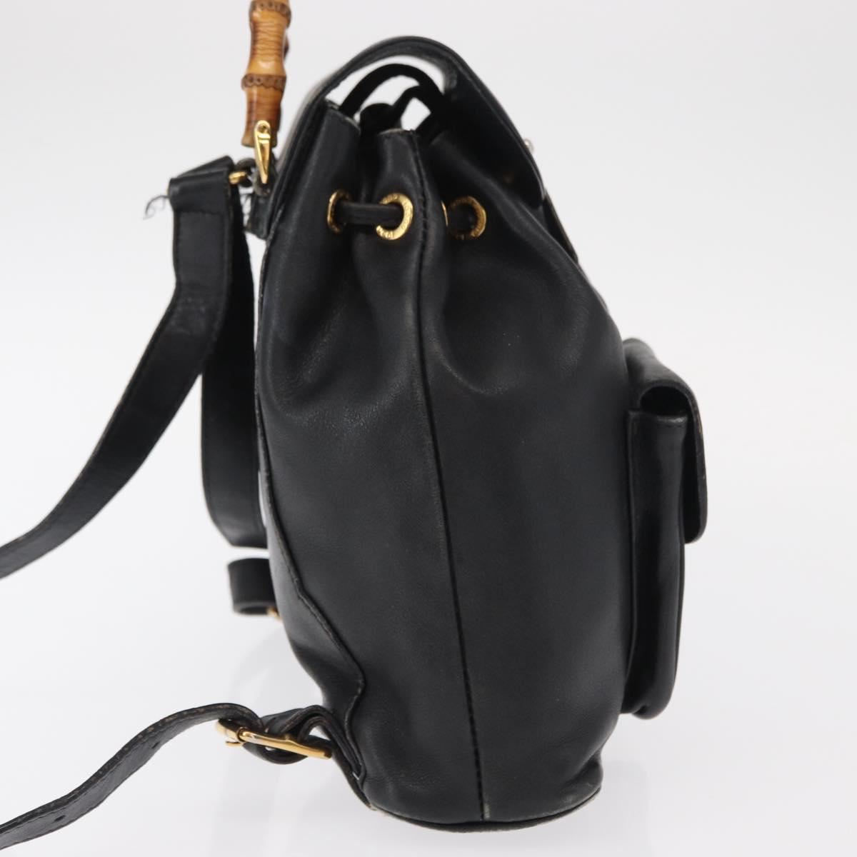 GUCCI Bamboo Backpack Leather Black Gold 003 2058 0030 Auth 151518