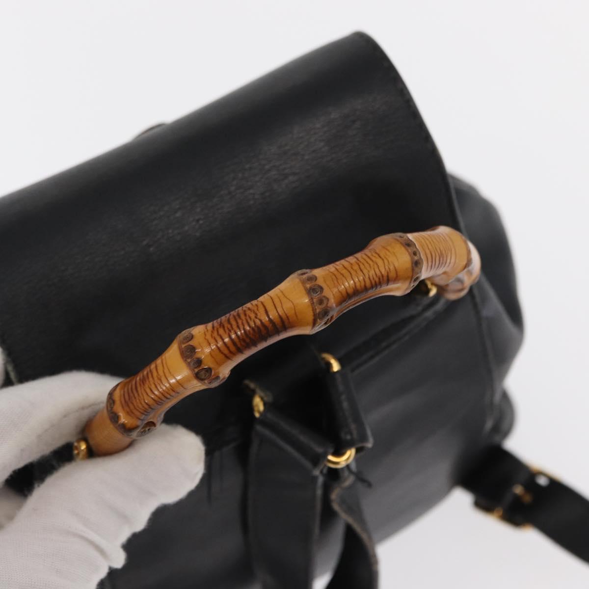 GUCCI Bamboo Backpack Leather Black Gold 003 2058 0030 Auth 151518