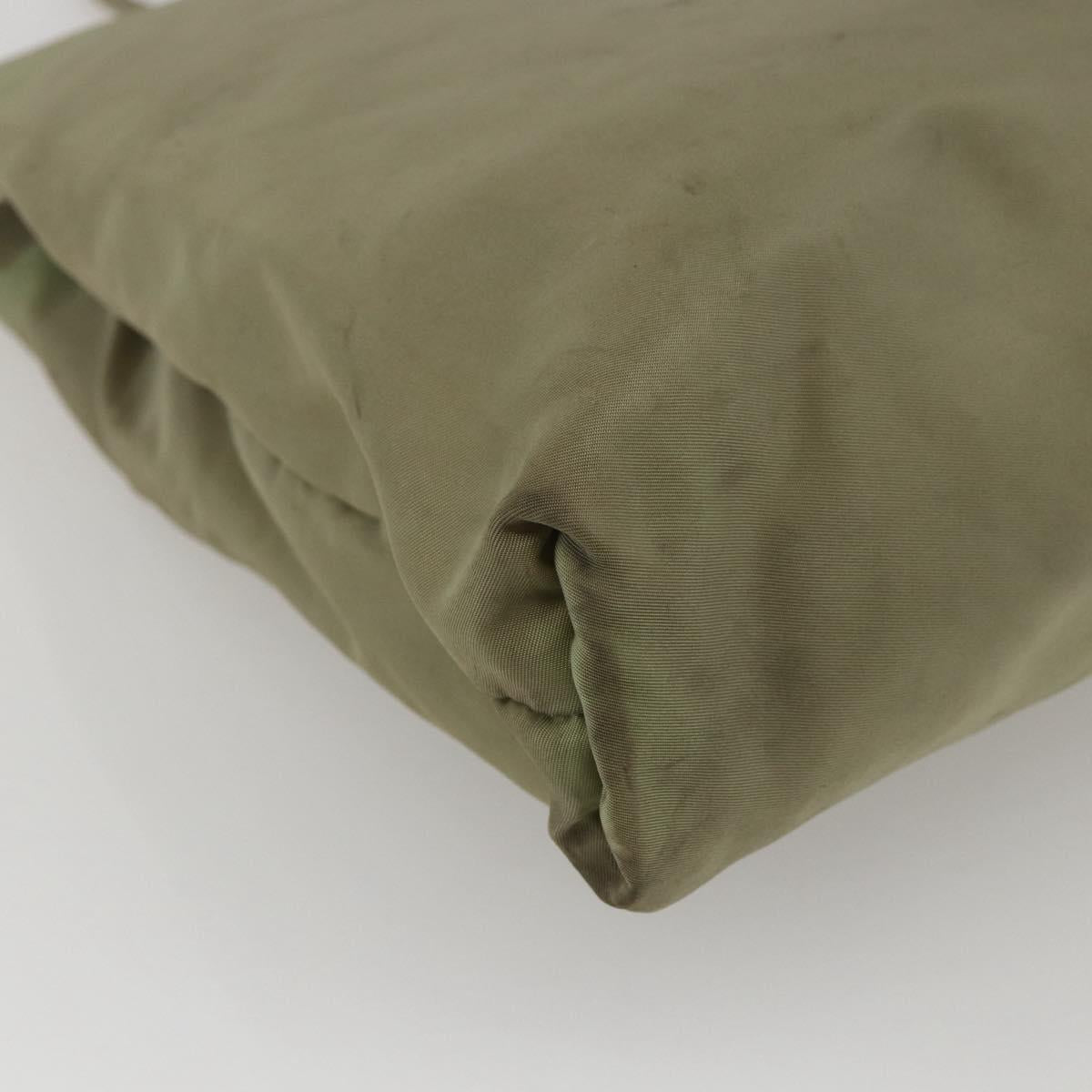 PRADA Tote Bag Nylon Beige Silver Auth 151519