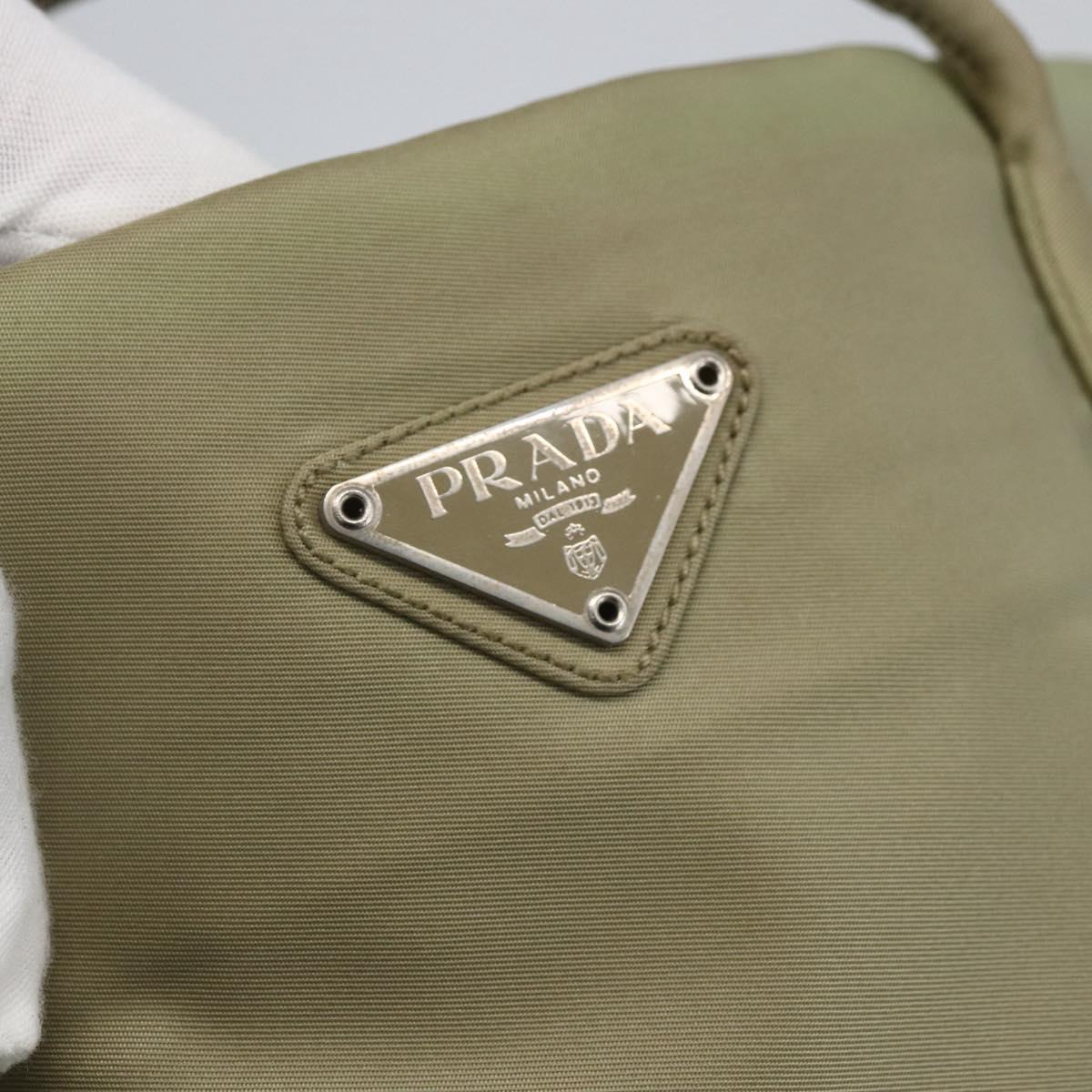 PRADA Tote Bag Nylon Beige Silver Auth 151519